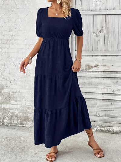 Square Neck Long Sleeve A-Line Dress