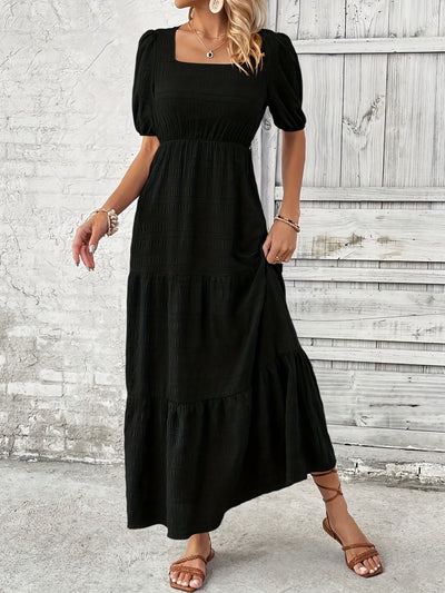 Square Neck Long Sleeve A-Line Dress