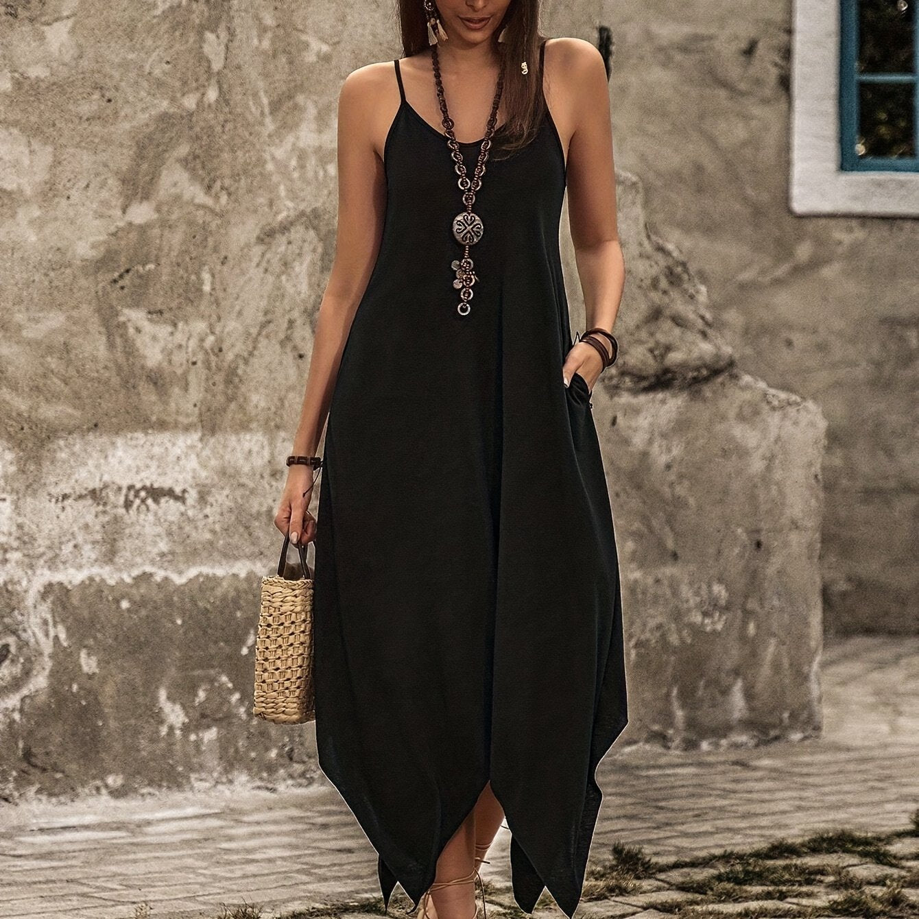 Elegant Olive Spaghetti Strap Dress