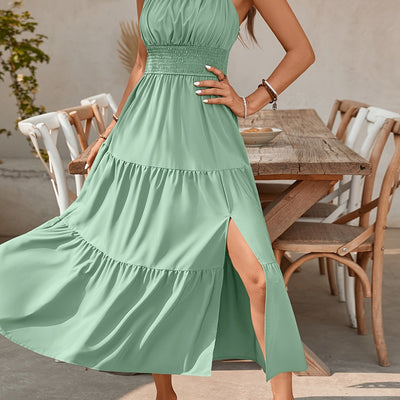 Elegant Ruched Sleeveless Maxi Dress