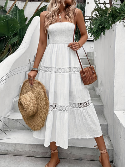 Lace Splicing Shirred Tube Dress