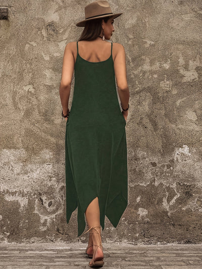Elegant Olive Spaghetti Strap Dress