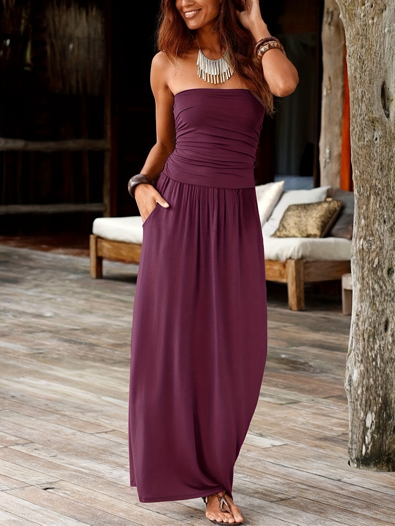 Vibrant Floral Print Bandeau Mxi Dress