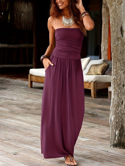 Vibrant Floral Print Bandeau Mxi Dress