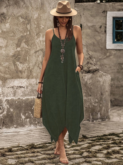 Elegant Olive Spaghetti Strap Dress