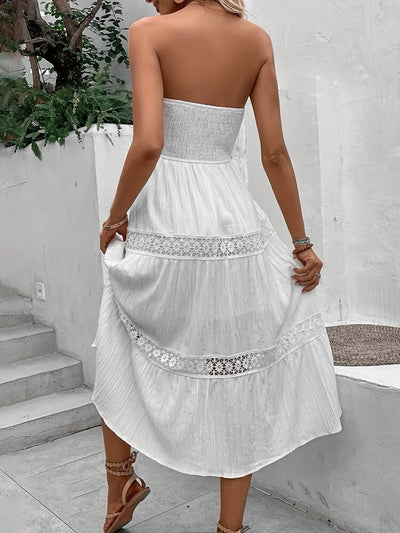 Lace Splicing Shirred Tube Dress