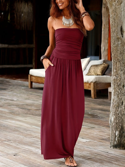 Vibrant Floral Print Bandeau Mxi Dress