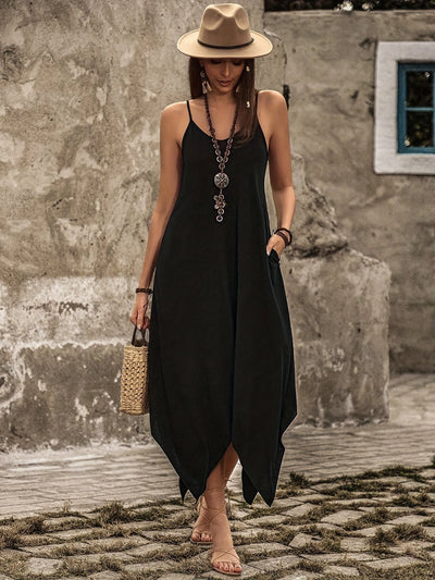 Elegant Olive Spaghetti Strap Dress