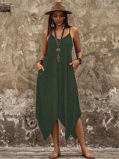 Elegant Olive Spaghetti Strap Dress