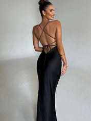 Silk Satin Backless Slip Dress