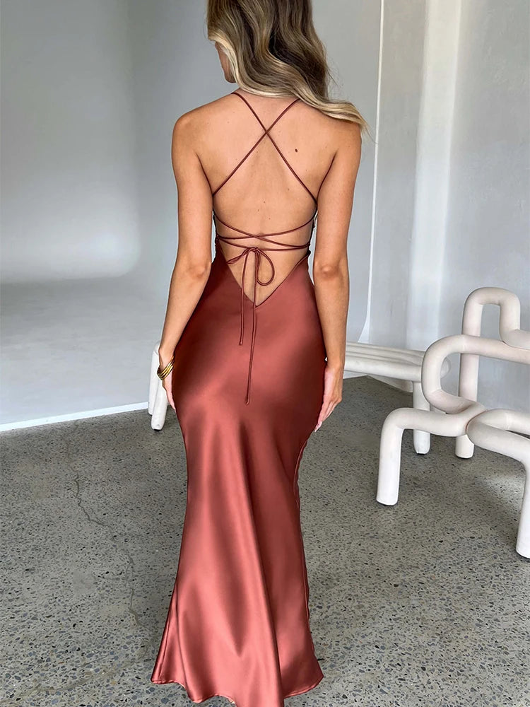 Silk Satin Backless Slip Dress