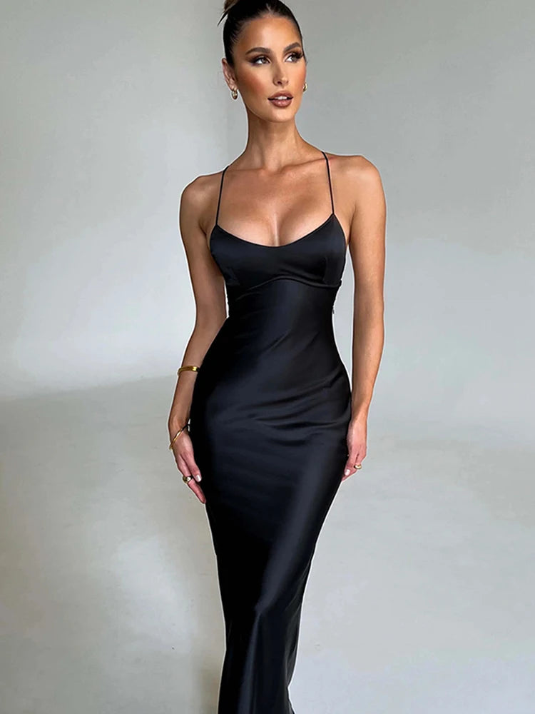 Silk Satin Backless Slip Dress