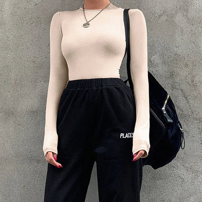 Slim Fit O-Neck Bodysuit – Sleeveless Black & Beige Style
