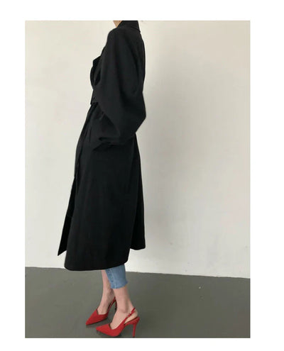 Elegant Women's Oversized Trench Coat – Double Breasted Autumn Windbreaker
