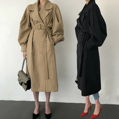 Elegant Women's Oversized Trench Coat – Double Breasted Autumn Windbreaker