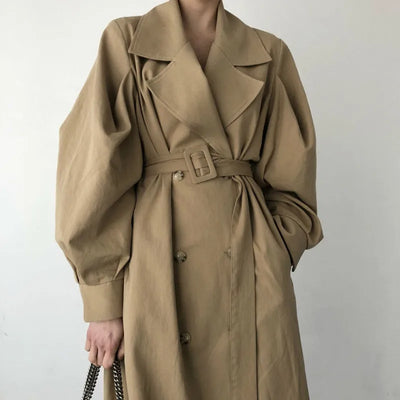 Elegant Women's Oversized Trench Coat – Double Breasted Autumn Windbreaker