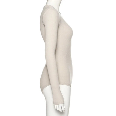 Slim Fit O-Neck Bodysuit – Sleeveless Black & Beige Style