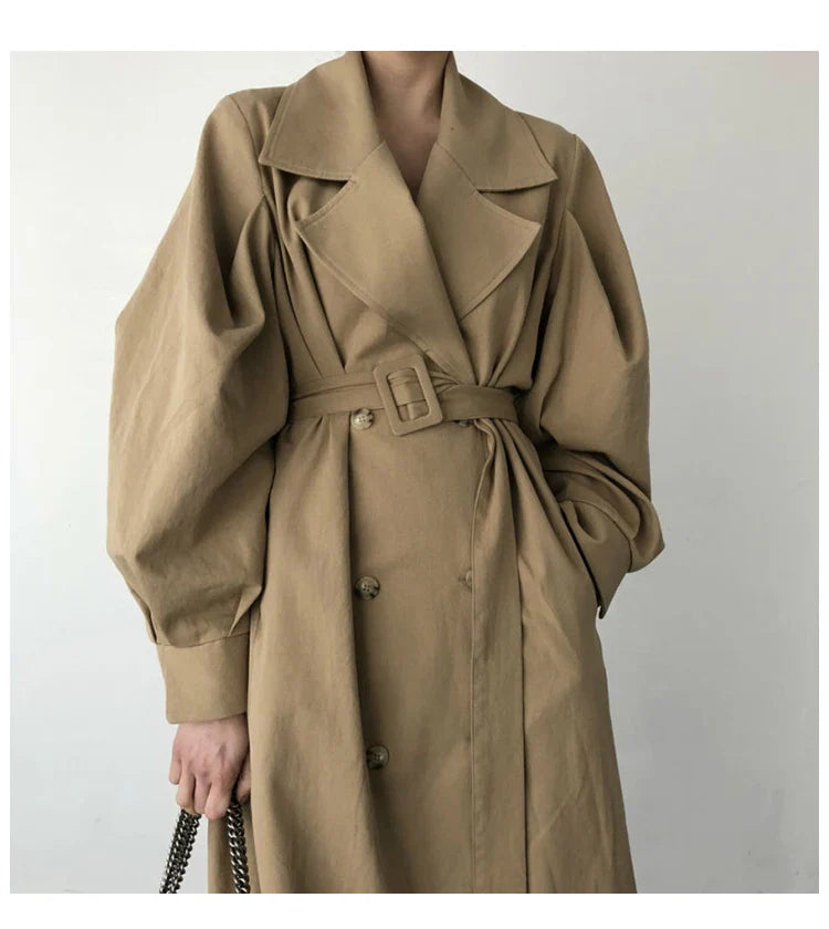 Elegant Women's Oversized Trench Coat – Double Breasted Autumn Windbreaker