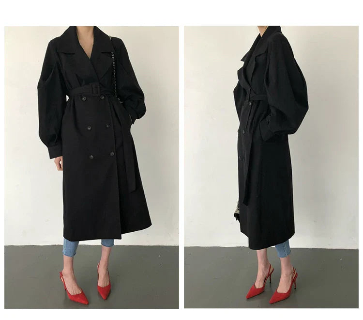 Elegant Women's Oversized Trench Coat – Double Breasted Autumn Windbreaker