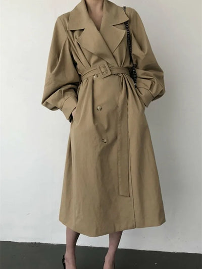 Elegant Women's Oversized Trench Coat – Double Breasted Autumn Windbreaker