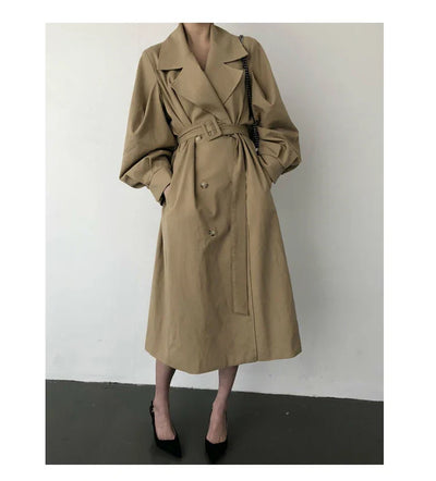 Elegant Women's Oversized Trench Coat – Double Breasted Autumn Windbreaker