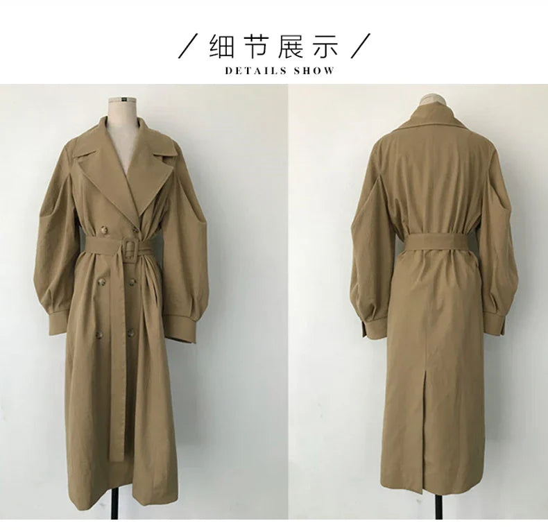 Elegant Women's Oversized Trench Coat – Double Breasted Autumn Windbreaker