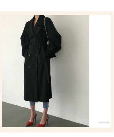 Elegant Women's Oversized Trench Coat – Double Breasted Autumn Windbreaker