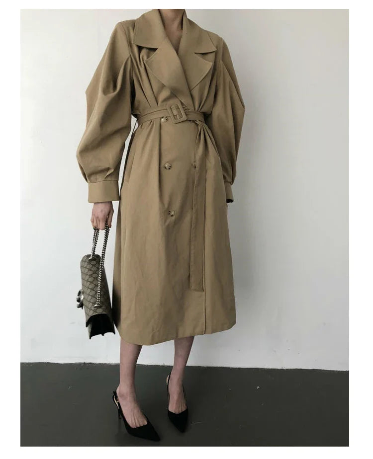 Elegant Women's Oversized Trench Coat – Double Breasted Autumn Windbreaker