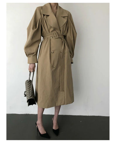 Elegant Women's Oversized Trench Coat – Double Breasted Autumn Windbreaker