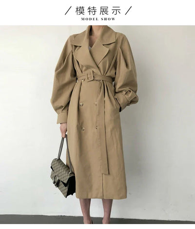 Elegant Women's Oversized Trench Coat – Double Breasted Autumn Windbreaker