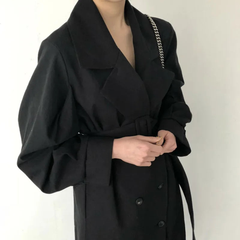 Elegant Women's Oversized Trench Coat – Double Breasted Autumn Windbreaker