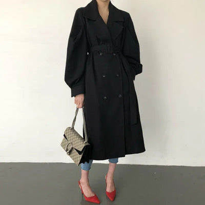 Elegant Women's Oversized Trench Coat – Double Breasted Autumn Windbreaker