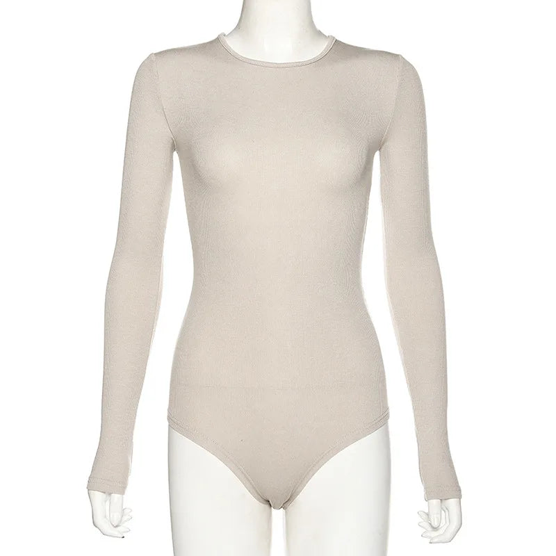 Slim Fit O-Neck Bodysuit – Sleeveless Black & Beige Style
