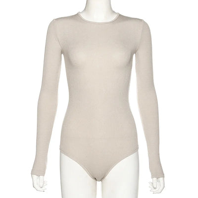 Slim Fit O-Neck Bodysuit – Sleeveless Black & Beige Style