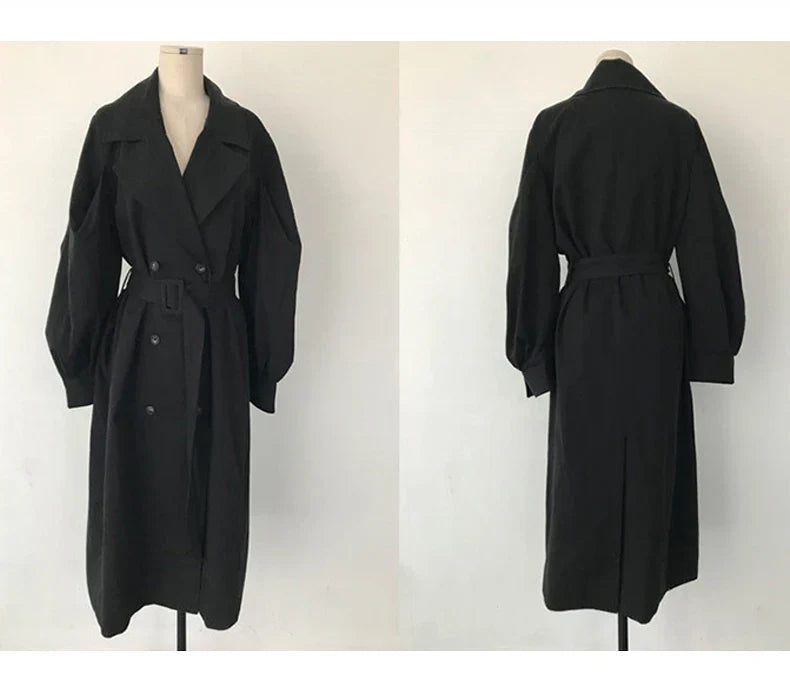 Elegant Women's Oversized Trench Coat – Double Breasted Autumn Windbreaker