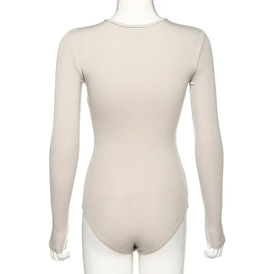 Slim Fit O-Neck Bodysuit – Sleeveless Black & Beige Style