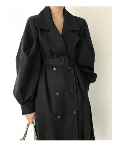 Elegant Women's Oversized Trench Coat – Double Breasted Autumn Windbreaker