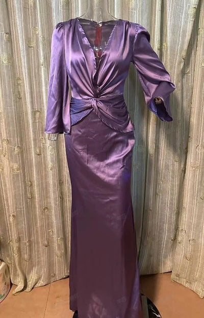 Elegant V-Neck Maxi Dress – Autumn A-Line Party Style