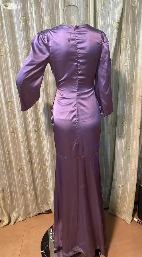 Elegant V-Neck Maxi Dress – Autumn A-Line Party Style