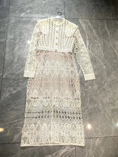 Luxury Lace Midi Dress – Embroidered A-Line Party Style for Spring/Autumn 2025