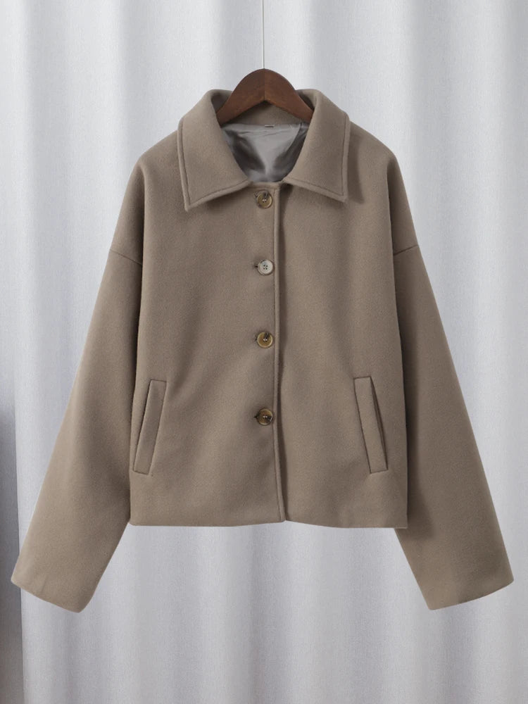 Single Lapel Woolen Jacket Long