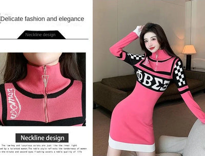 Sexy Crochet Bodycon Dress – Knitted Y2K Long Sleeve Look