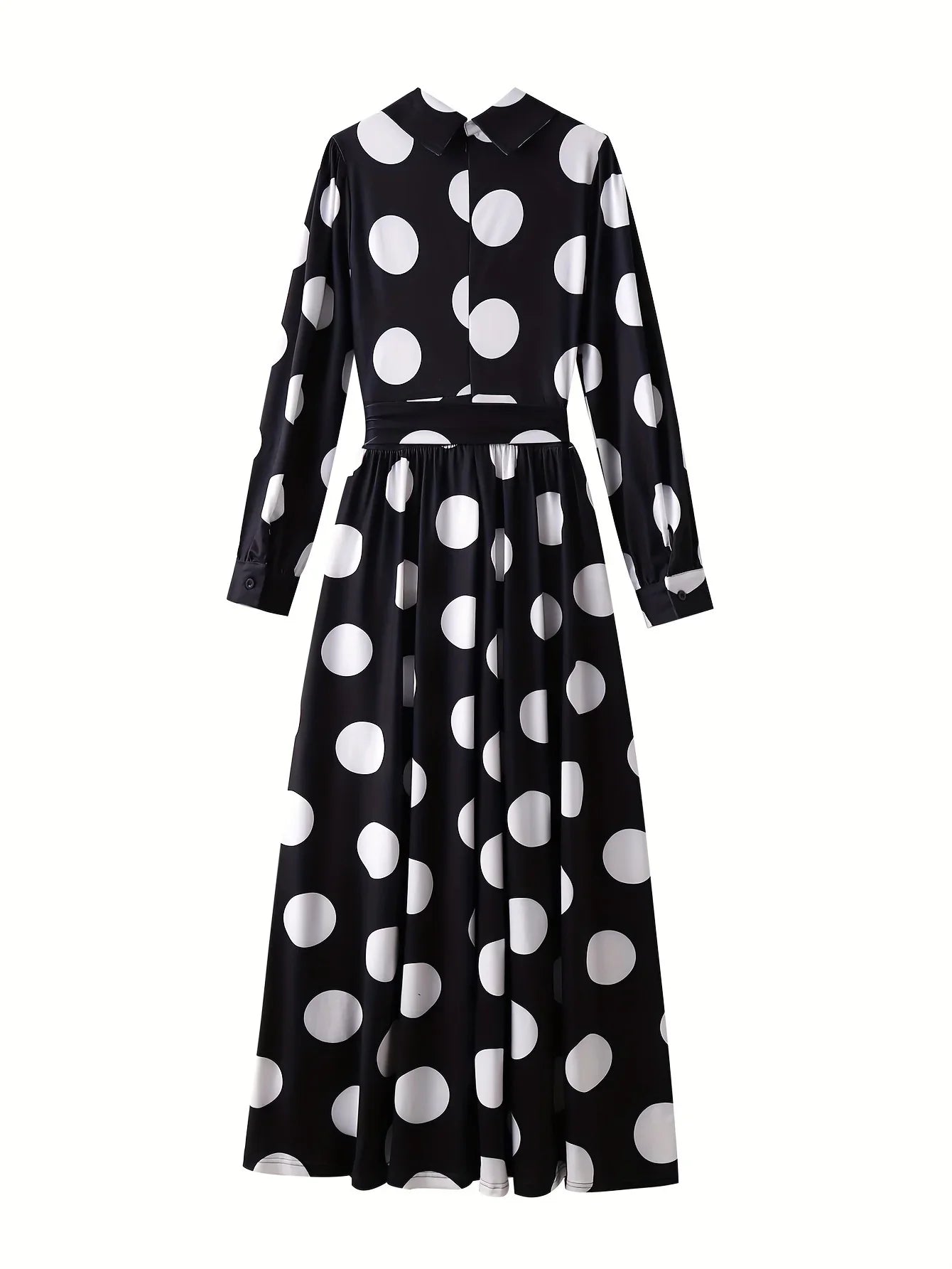 Polka Dot Maxi Dress – Elegant Bow Tie Casual Style