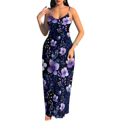 Watercolor Floral Maxi Dress – Soft V-Neck Cami Style with Spaghetti Straps