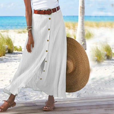 Boho High Waist Button Midi Skirt – Daily & Beach Wear