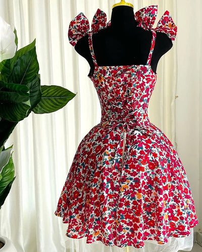 Floral V-Neck Mini Dress – Pleated A-Line Summer Style