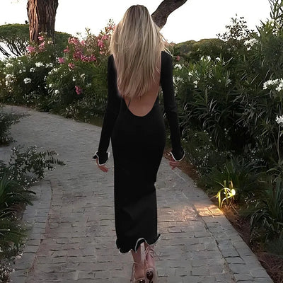 Slim Fit Backless Maxi Dress – Casual Knitted Party Look for Women
