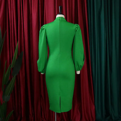 Formal Sheath Midi Dress – African O-Neck Business Style