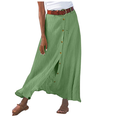 Boho High Waist Button Midi Skirt – Daily & Beach Wear