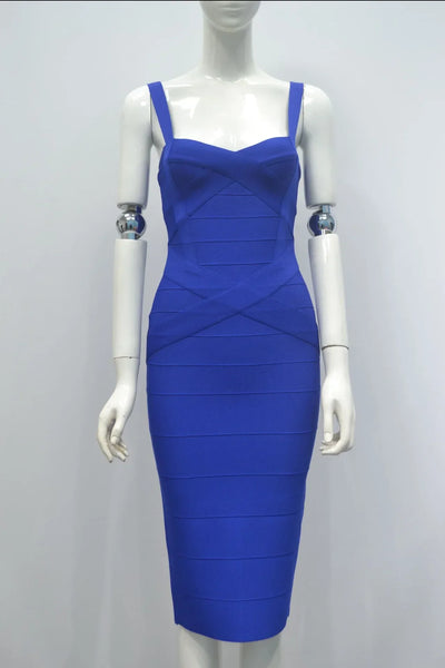 2024 Bandage Bodycon Midi Dress – Royal Spaghetti Strap Party Style